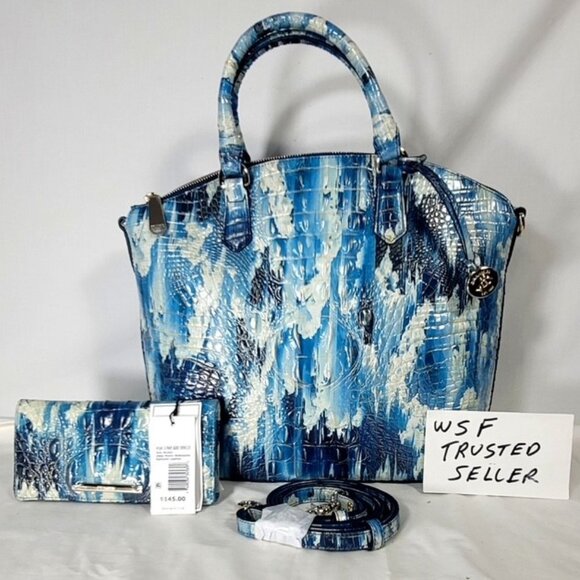 2 pc. BRAHMIN BLUE DEEP WATER EXCLUSIVE LARGE DUXBURY PURSE/BAG-ADY WALLET SET - Picture 1 of 12